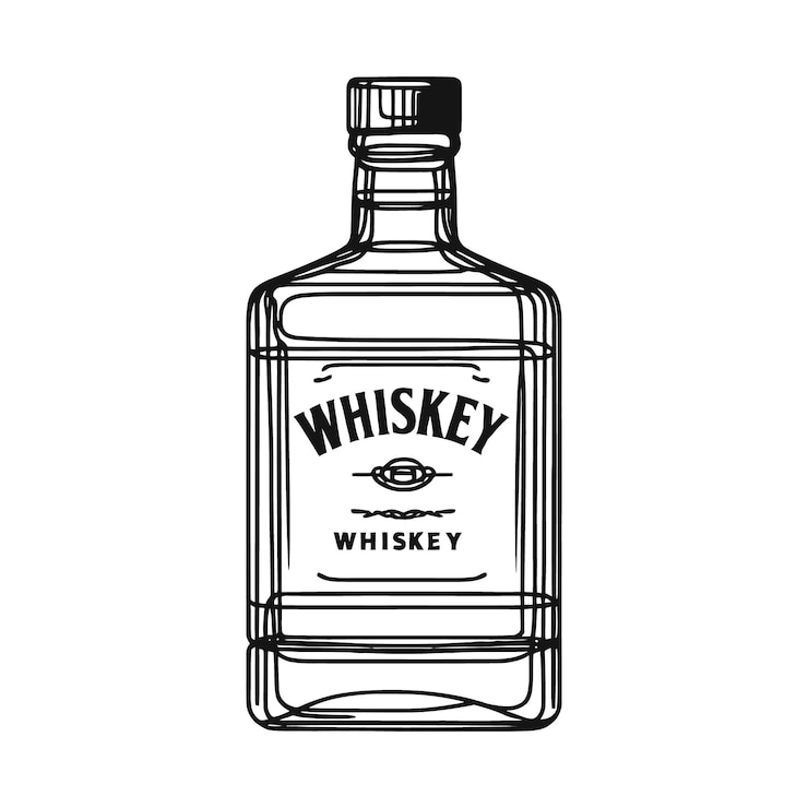Vector dibujo continuo de una sola línea una botella de whisky ilustración vectorial