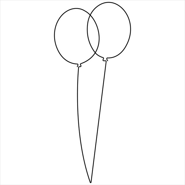Dibujo continuo de una sola línea del concepto de decoración de la fiesta de vacaciones con globo de celebración de cumpleaños