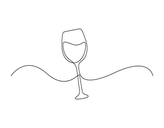 Dibujo continuo de una sola línea de copas de vino ilustración vectorial de garabateo