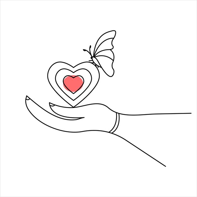 Dibujo continuo de una sola línea corazón amor del día de San Valentín ilustración vectorial dibujada a mano aislada