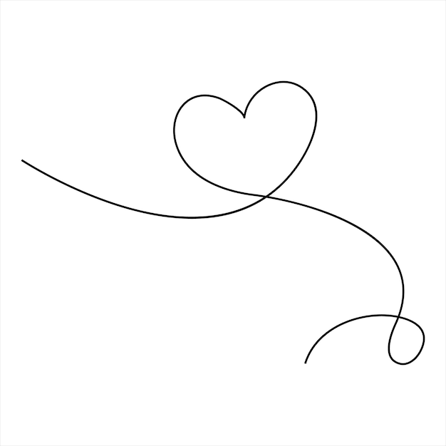 Dibujo continuo de una sola línea corazón amor del día de San Valentín ilustración vectorial dibujada a mano aislada