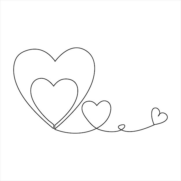 Dibujo continuo de una sola línea corazón amor del día de San Valentín ilustración vectorial dibujada a mano aislada