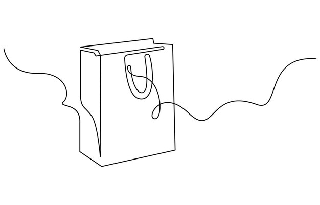 Dibujo continuo de una sola línea del diseño de la bolsa de compras Ilustración vectorial de una línea de una simple bolsa de papel