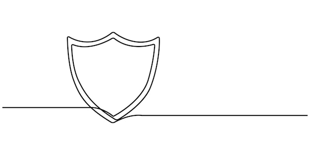 Dibujo continuo de una sola línea del escudo Símbolo lineal de protección de una línea Concepto de seguro de seguridad