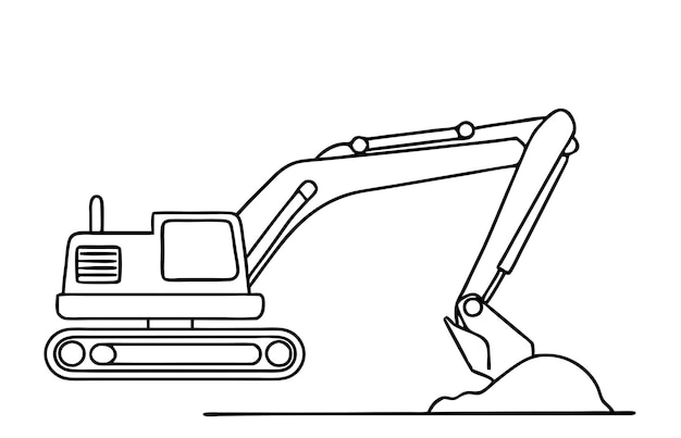 un dibujo continuo de una sola línea de una excavadora en ilustración vectorial de arte de líneas 10