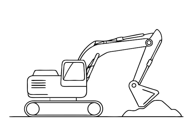 Un dibujo continuo de una sola línea de una excavadora en ilustración vectorial de arte de líneas 24