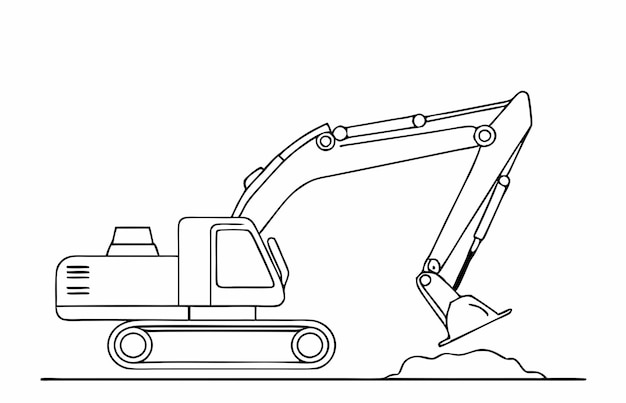 un dibujo continuo de una sola línea de una excavadora en ilustración vectorial de arte de líneas 2