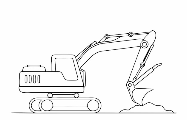 un dibujo continuo de una sola línea de una excavadora en ilustración vectorial de arte de líneas 30