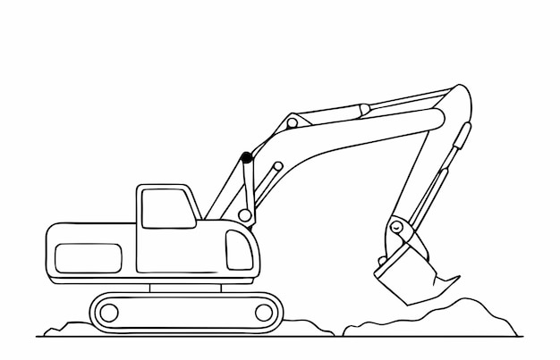 un dibujo continuo de una sola línea de una excavadora en ilustración vectorial de arte de líneas 34