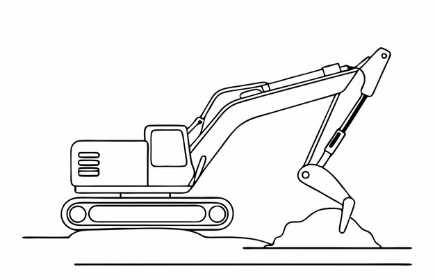 un dibujo continuo de una sola línea de una excavadora en ilustración vectorial de arte de líneas 4