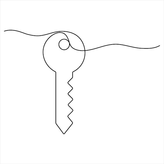 Dibujo continuo de una sola línea de fondo clave del vector de contorno de la línea clave clave