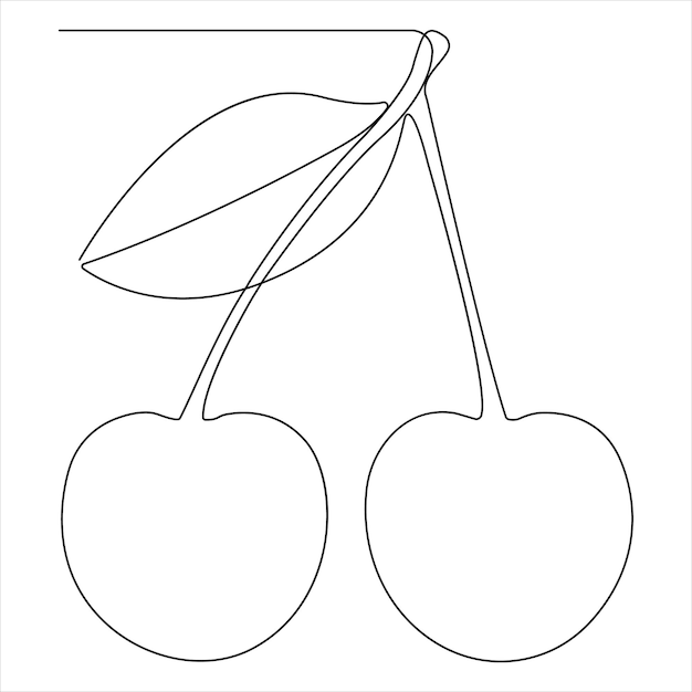 Dibujo continuo de una sola línea de frutas de cerezas orgánicas enteras y saludables Ilustración vectorial