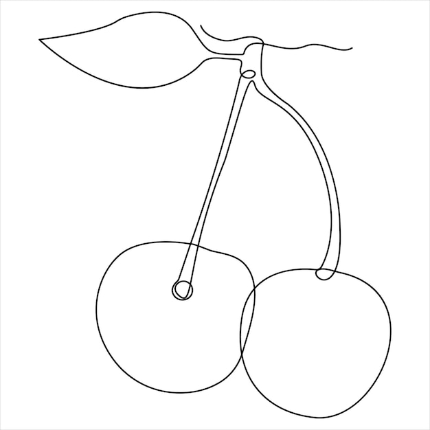 Dibujo continuo de una sola línea de frutas de cerezas orgánicas enteras y saludables Ilustración vectorial