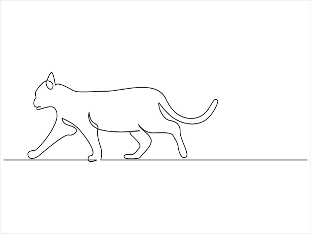 Dibujo continuo de una sola línea de un gato simpático aislado en una ilustración vectorial de fondo blanco