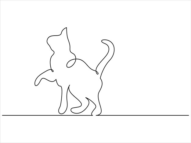 Dibujo continuo de una sola línea de un gato simpático aislado en una ilustración vectorial de fondo blanco