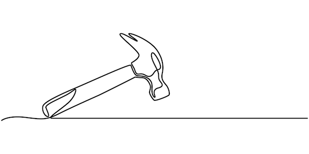 Dibujo continuo de una sola línea de una herramienta de carpintería de martillo Ilustración vectorial del icono del martillo