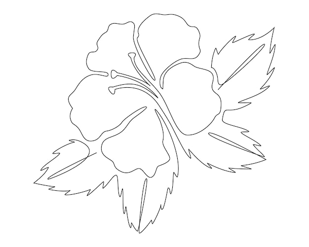 Un dibujo continuo de una sola línea del icono de la flor de hibisco en silueta sobre un fondo blanco