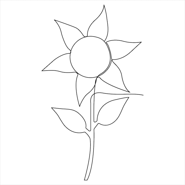 Dibujo continuo de una sola línea de ilustración de estilo vectorial de girasol