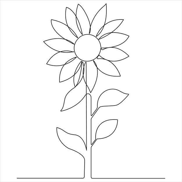 Dibujo continuo de una sola línea de ilustración de estilo vectorial de girasol