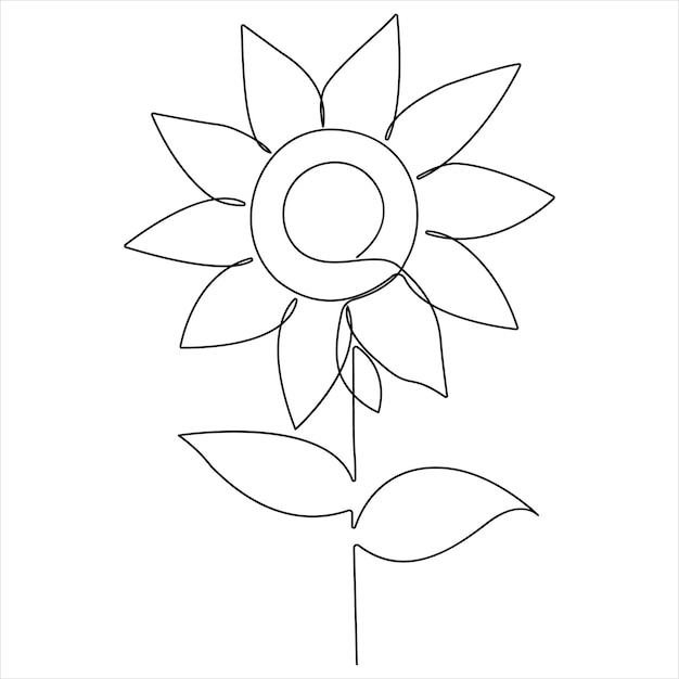 Dibujo continuo de una sola línea de ilustración de estilo vectorial de girasol