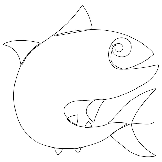 Dibujo continuo de una sola línea de la ilustración vectorial del contorno del pez