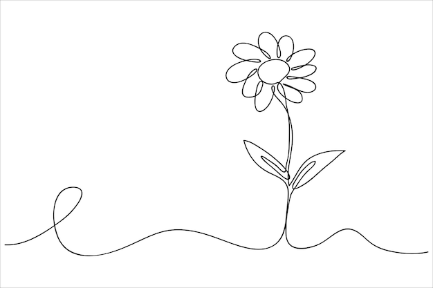 Dibujo continuo de una sola línea de la ilustración vectorial de la línea de la flor de margarita