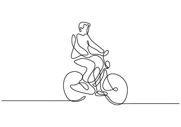 Un dibujo continuo de una sola línea de un joven montando en bicicleta para hacer ejercicio Dibujo lineal del concepto de estilo de vida de viajero saludable aislado sobre fondo blanco Ilustración vectorial