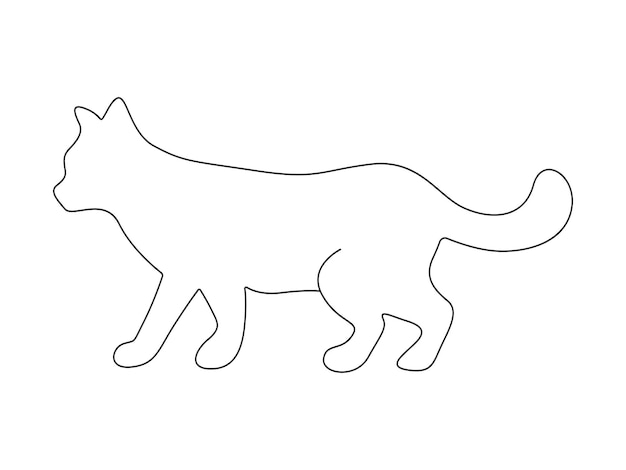 Dibujo continuo de una sola línea de un lindo gato aislado en una ilustración vectorial de fondo blanco