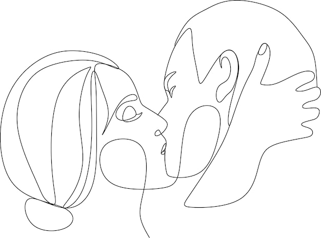 Un dibujo continuo de una sola línea de una mujer y un hombre Abrazos de una pareja joven