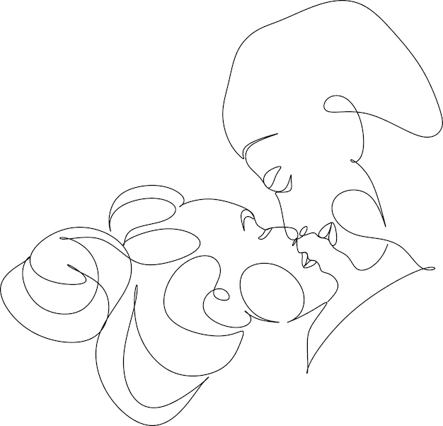 Un dibujo continuo de una sola línea de una mujer y un hombre Abrazos de una pareja joven