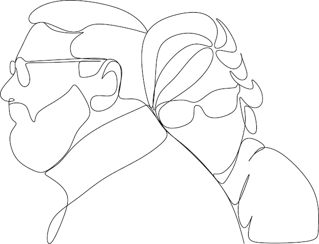 Un dibujo continuo de una sola línea de una mujer y un hombre Abrazos de una pareja joven