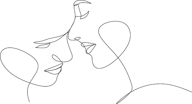 Un dibujo continuo de una sola línea de una mujer y un hombre Abrazos de una pareja joven