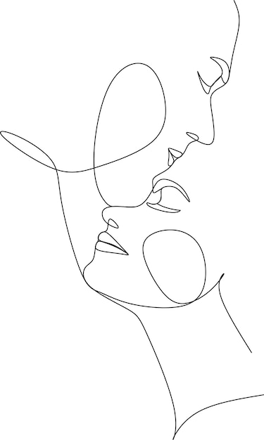 Un dibujo continuo de una sola línea de una mujer y un hombre Abrazos de una pareja joven