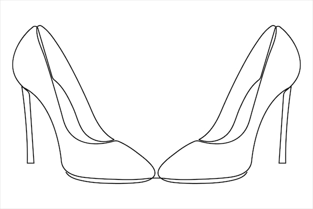 Dibujo continuo de una sola línea de mujeres de tacones altos hermosos zapatos de moda ilustración vectorial