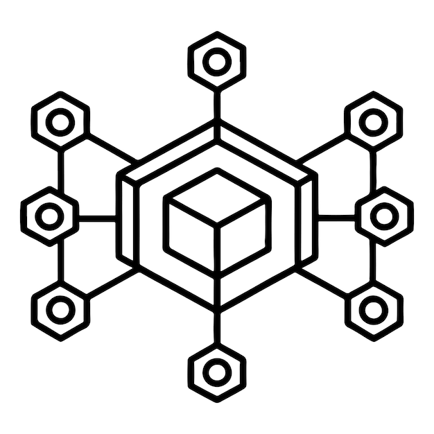 Un dibujo continuo de una sola línea negra del dibujo del icono de la línea plana de Blockchain y la criptomoneda