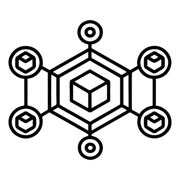 Un dibujo continuo de una sola línea negra del dibujo del icono de la línea plana de Blockchain y la criptomoneda