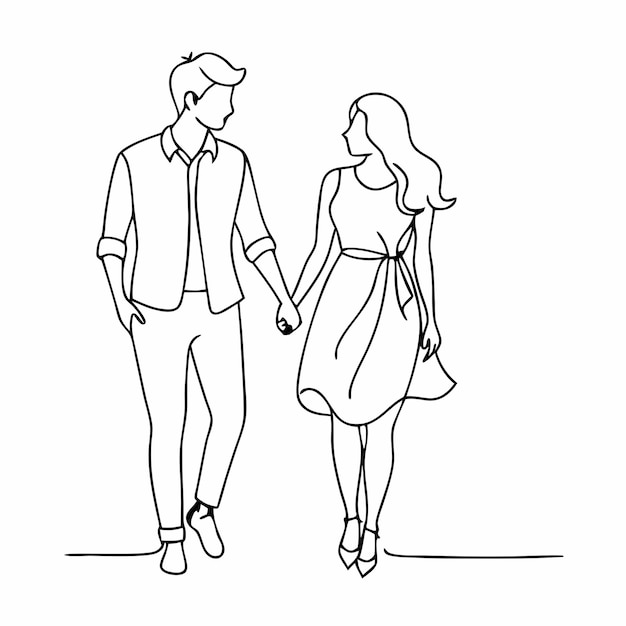 dibujo continuo de una sola línea de una pareja caminando de la mano en la mano ilustración de arte vectorial 27