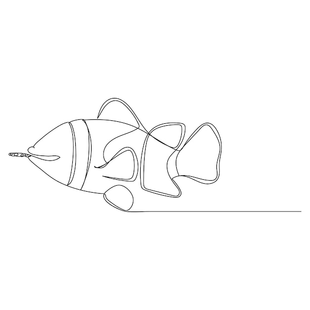 Dibujo continuo de una sola línea de peces simple pez payaso Vector internacional del día mundial de los océanos i