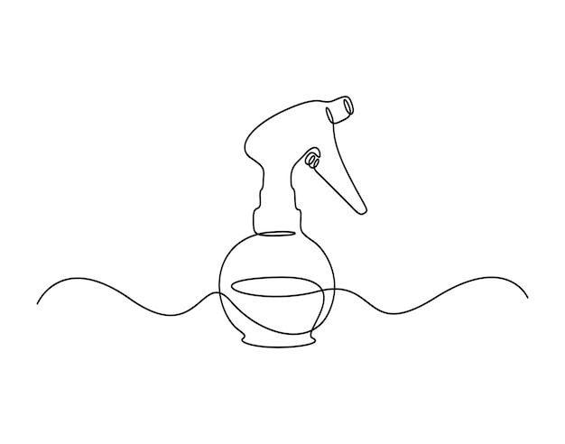Dibujo continuo de una sola línea del pulverizador de peluquería Ilustración vectorial del contorno de la botella de pulverización