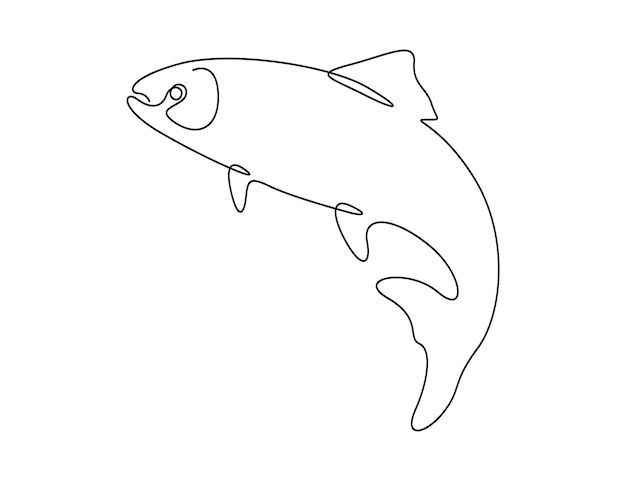 Dibujo continuo de una sola línea de salmón para la ilustración vectorial de identidad del logotipo de la pesca