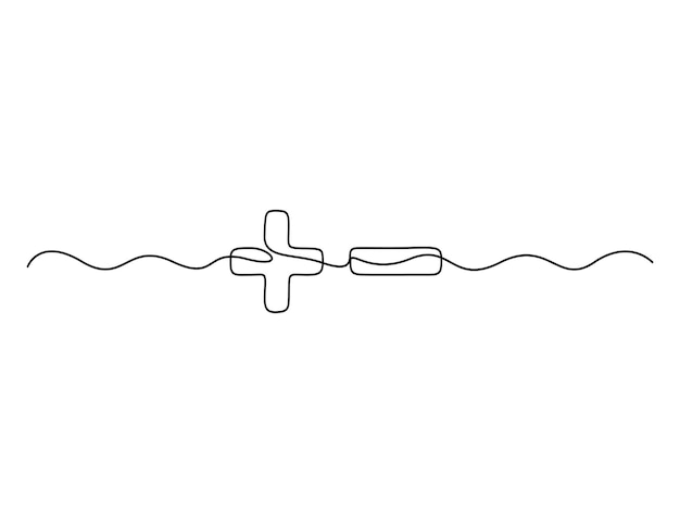 Dibujo continuo de una sola línea de signos más y menos ilustración vectorial