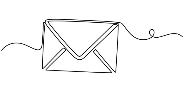 Dibujo continuo de una sola línea de un sobre de papel, correo postal, carta de tarjeta, correo electrónico, marketing