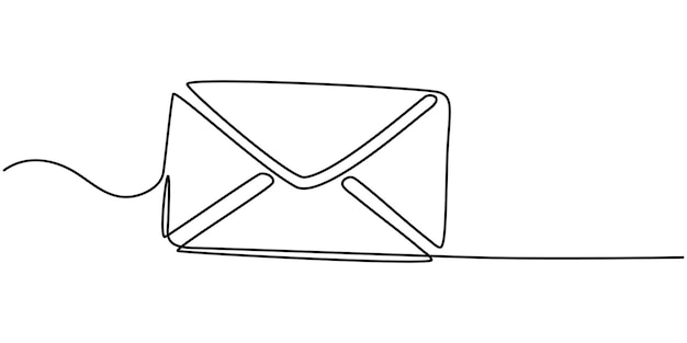 Dibujo continuo de una sola línea de un sobre de papel, correo postal, carta de tarjeta, correo electrónico, marketing