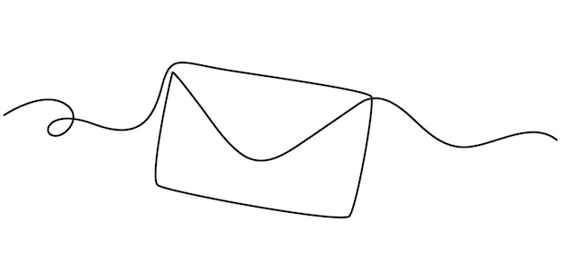 Dibujo continuo de una sola línea de un sobre de papel, correo postal, carta de tarjeta, correo electrónico, marketing
