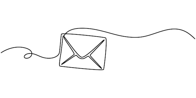 Dibujo continuo de una sola línea de un sobre de papel, correo postal, carta de tarjeta, correo electrónico, marketing