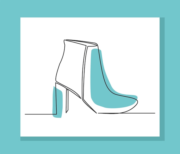 Dibujo continuo de una sola línea de tacón de botas de mujer de moda para la ilustración de vector de invierno