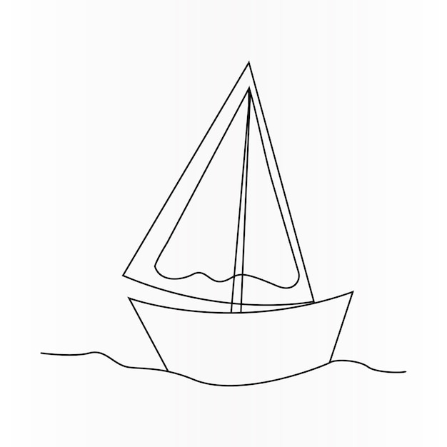 Dibujo continuo de una sola línea de un velero o yate Dibujo de una línea de un contorno Ilustración de arte vectorial