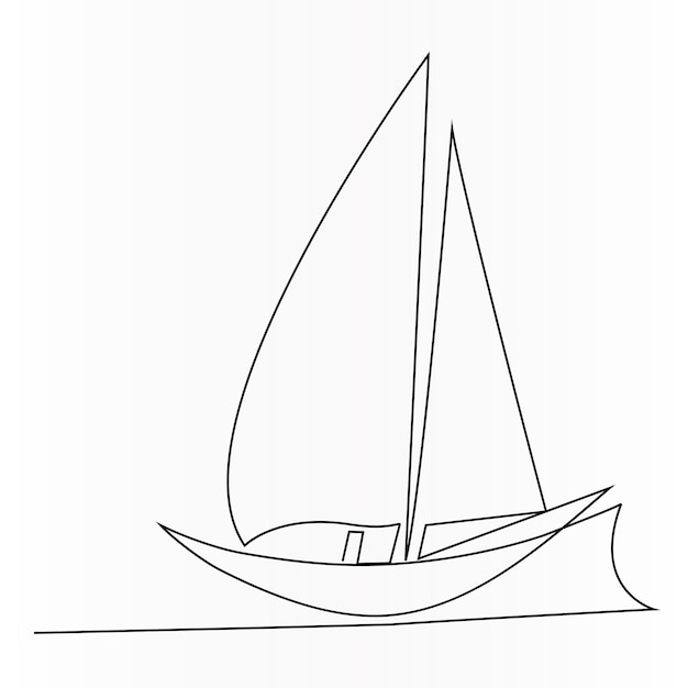 Dibujo continuo de una sola línea de un velero o yate Dibujo de una línea de un contorno Ilustración de arte vectorial