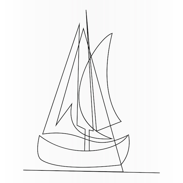 Dibujo continuo de una sola línea de un velero o yate Dibujo de una línea de un contorno Ilustración de arte vectorial