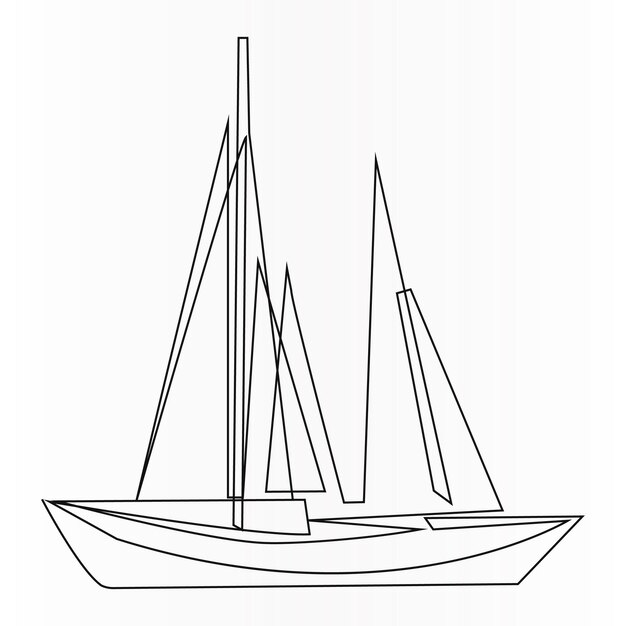 Dibujo continuo de una sola línea de un velero o yate Dibujo de una línea de un contorno Ilustración de arte vectorial